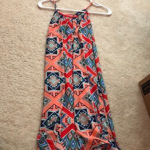 Aztec pattern pink and blue dress